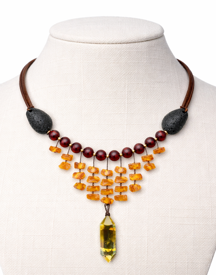 Brísingamen — (Baltic Amber & Golden Topaz)